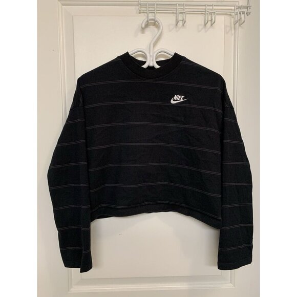 Nike black and grey Striped Cropped Long sleeve Thick Cotton Crew Neck Women XS - Picture 1 of 8